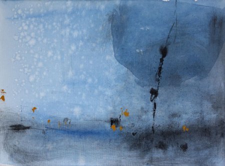 Ana Zanic, Moon Descending, acrylic/charcoal/graphite on canvas, 12"x16"